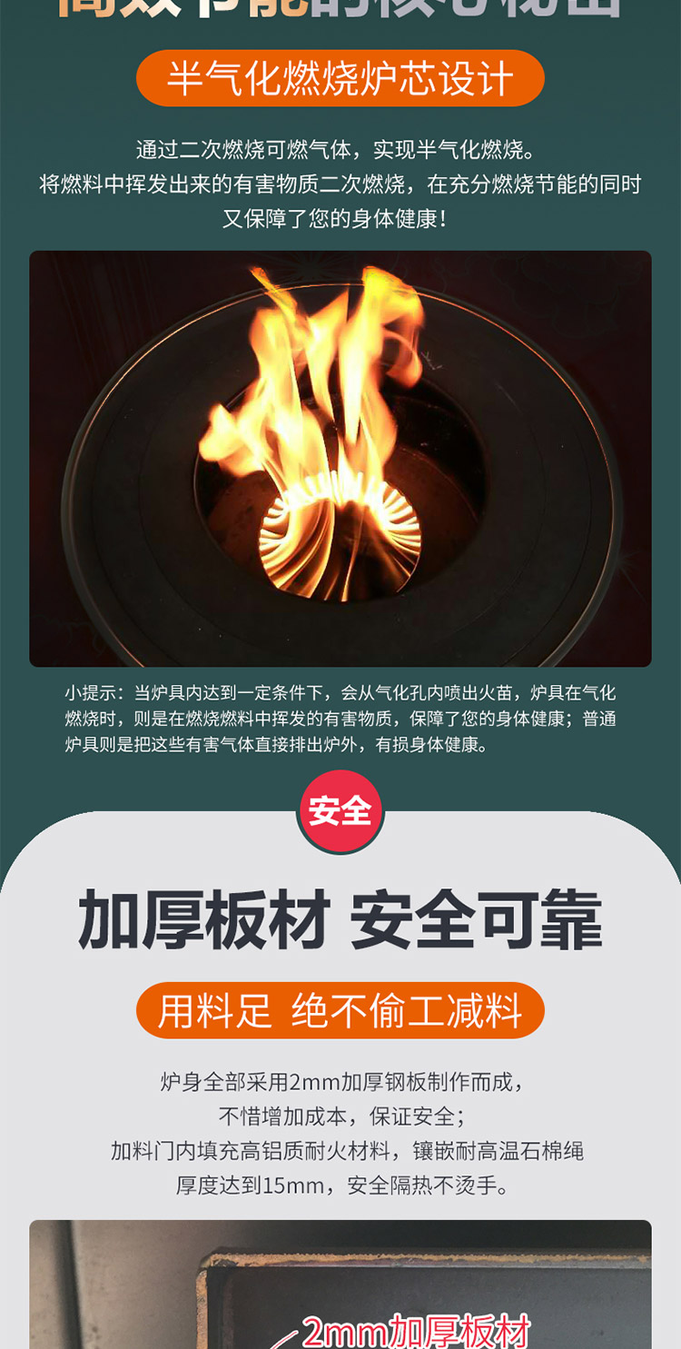 0.8米三鍋位三加料口帶烤箱藏爐 — 多功能家用取暖藏爐【爐具】焱森爐業