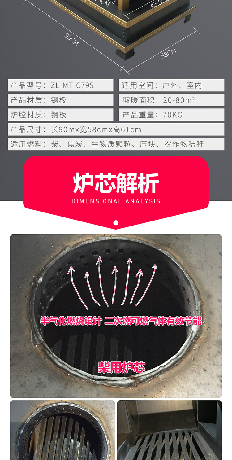 0.8米三鍋位三加料口帶烤箱藏爐 — 多功能家用取暖藏爐【爐具】焱森爐業